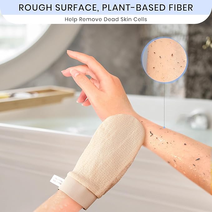 SimpleField Korean Exfoliating Mitt for Remove Dead Skin. 2 Pack 100% Viscose Kessa Deep Exfoliating Gloves for Body Scrub, Keratosis Pilaris & Self Tanning Removal. Smooth Skin Surface. (Muted Peach)