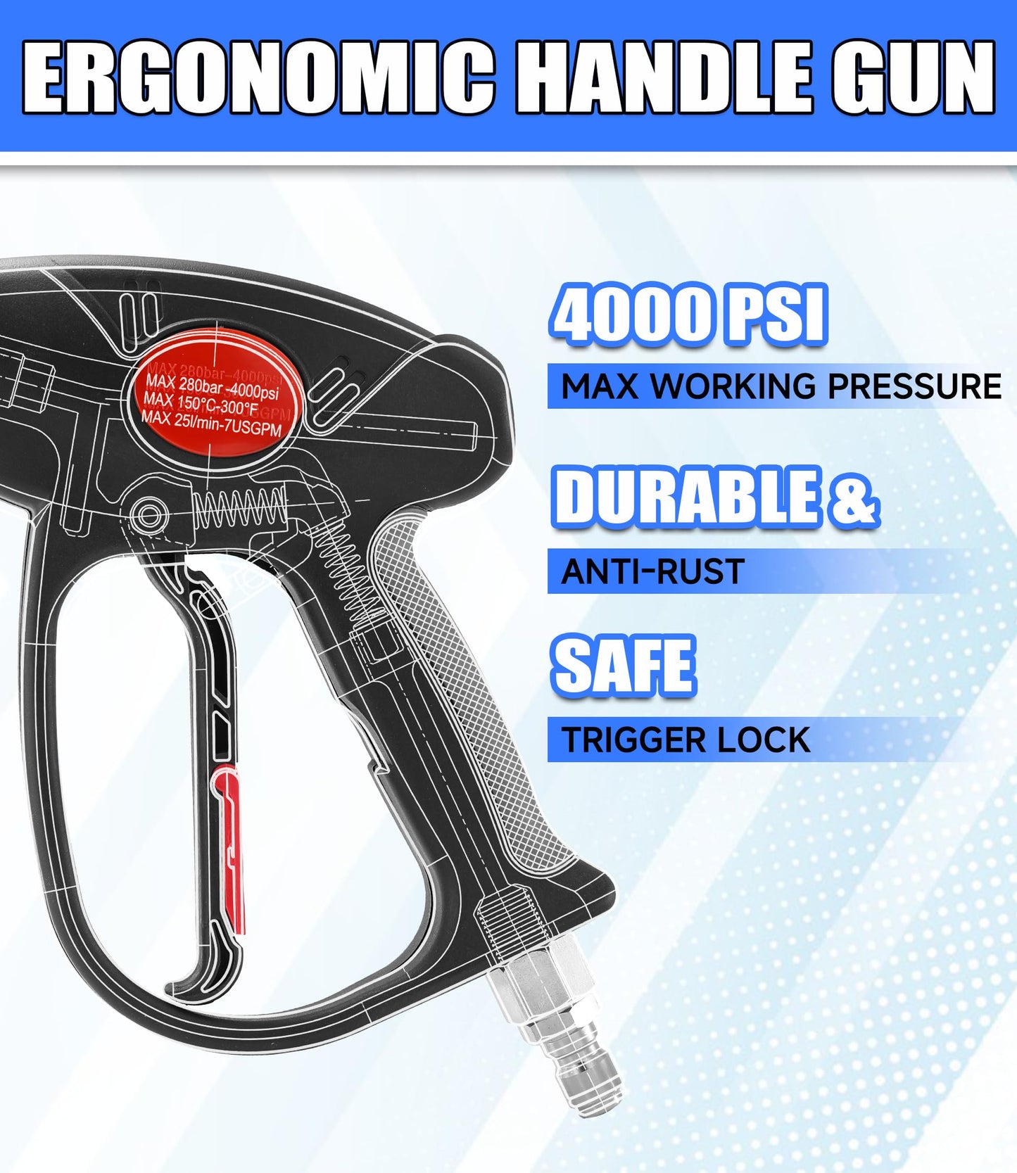 M MINGLE Swivel Pressure Washer Gun, 40 Inch Power Washer Wand with 3/8" Quick Connect, 4000 PSI High Pressure Spray Gun for Car Wash, 5 Nozzle Tips