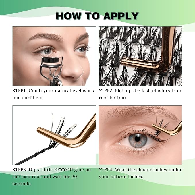 KEYYOU Lash Clusters 300pcs Individual Lashes 50D 0.07D Curl 14mm DIY Eyelash Extension Large Tray Volume Soft&Natural Cluster Lashes(50D-0.07D,14Ã¯Â¼Â