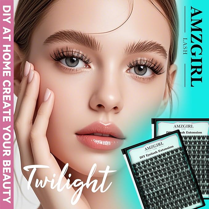 Lash Clusters 3D Effect Cluster Eyelash Extensions 144pcs D Curl Eyelash Clusters False Eyelashes Soft Comfortable Individual Lashes DIY Lash Extensions with Thin Band (Twilight, D-10-18mm)
