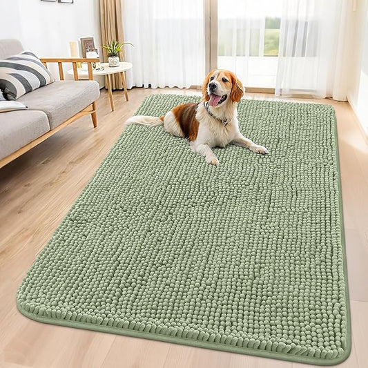 Smiry Dog Door Mat for Muddy Paws 59x35, Absorbs Moisture and Dirt Doormat, Non-Slip Washable Quick Dry Chenille Front Door Mat Indoor Entrance, Entryway Carpet for Inside Floor, Sage Green