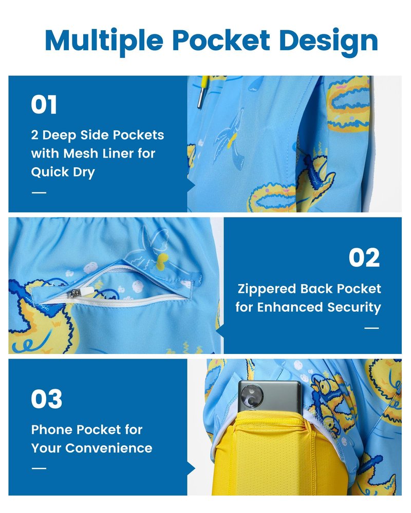 maamgic Mens Swim Trunks with Compression Liner 7 Inch Inseam Mens Bathing Suit Quick Dry Swimming Trunks Swimsuit Swimming Duck Blue and Yellow Medium