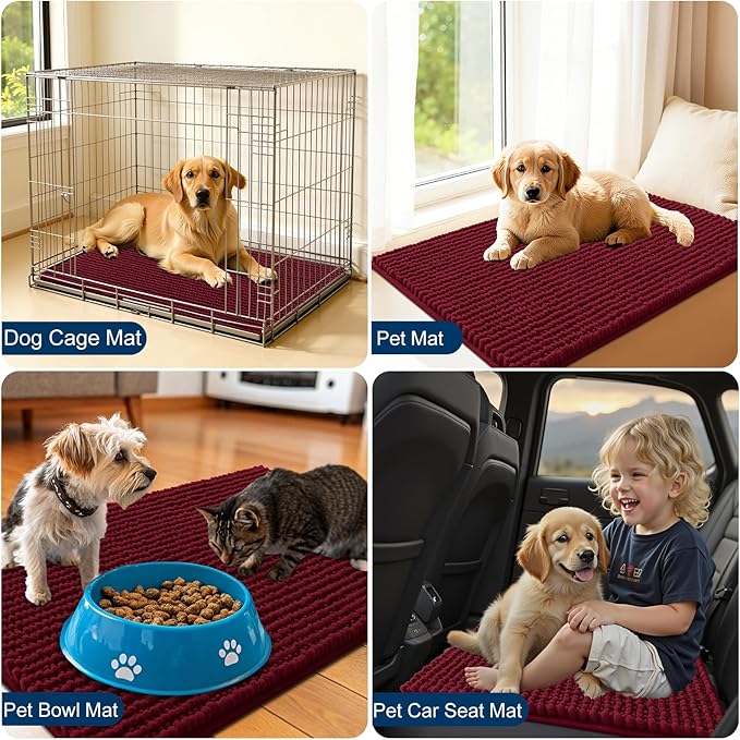 OLANLY Dog Door Mat for Muddy Paws 47x24, Ultra Absorbent Chenille Mud Doormat, Non-Slip Washable and Dirt Trapping Doormat for Indoor Entryway, Quick-Dry Indoor Pet Bed Mats for Dogs, Burgundy