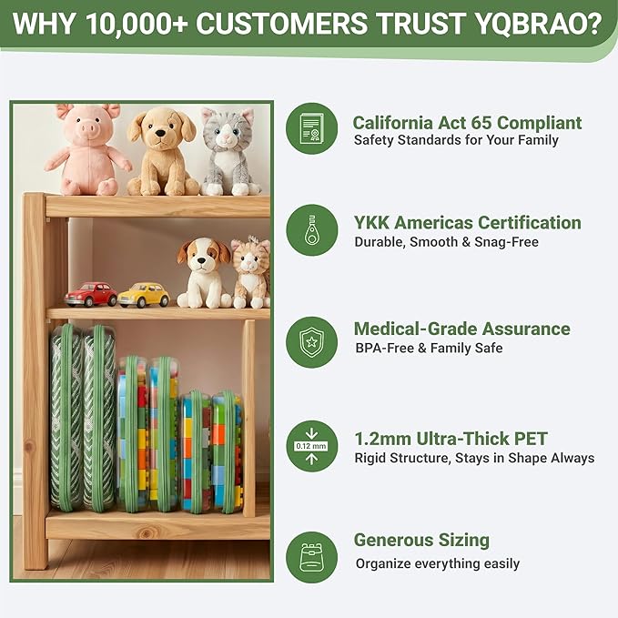 YQBRAO 4-Pack Clear Diaper Bag Organizer Pouches, 1.2mm Ultra-Thick PET Travel Pouches for Toiletries & Makeup, Rigid Self-Standing Bags with YKK Zippers, TSA Approved (Green)