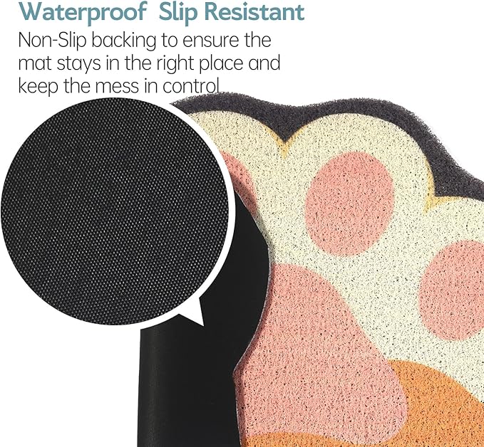 Cute Cat Litter Mat 24”x16”, Litter Box Mat, Litter Trapping Mat, Soft on Kitty Paws, Easy Clean, Anti Slip, Pet Accessories, Door Floor mats - TigerSpot Blackpaw
