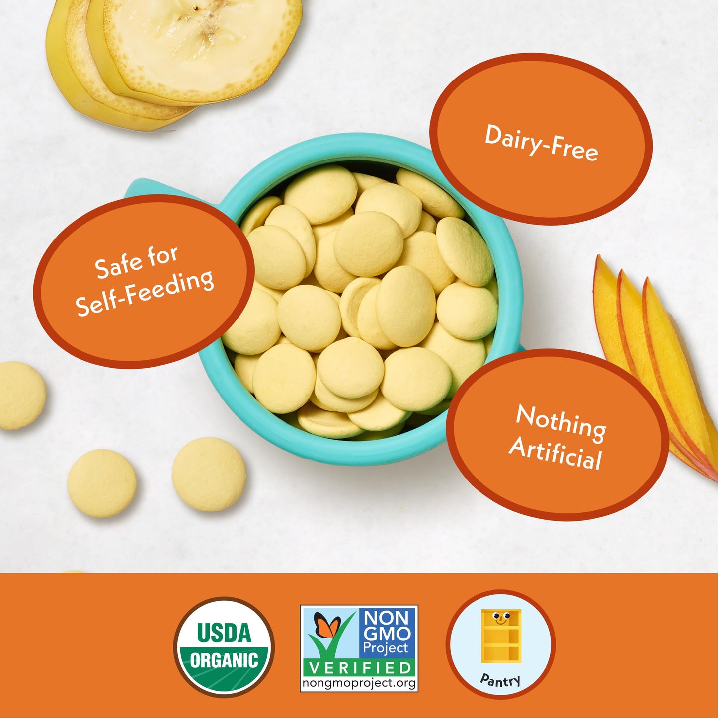 Once Upon A Farm Organic Coconut Melts with Probiotics, Mango Ba-nilla, Dairy Free, Non GMO, Kosher, 1 Ounces (Pack of 8)