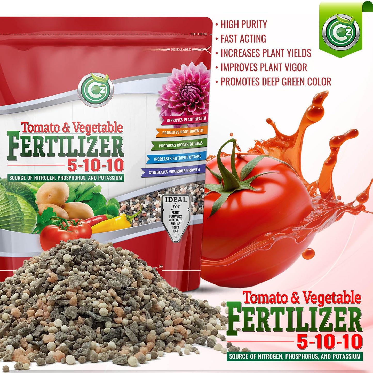 5-10-10 Tomato & Vegetable Fertilizer - Made in USA - 2% Iron + Micronutrients Plant Food for Flower Gardens