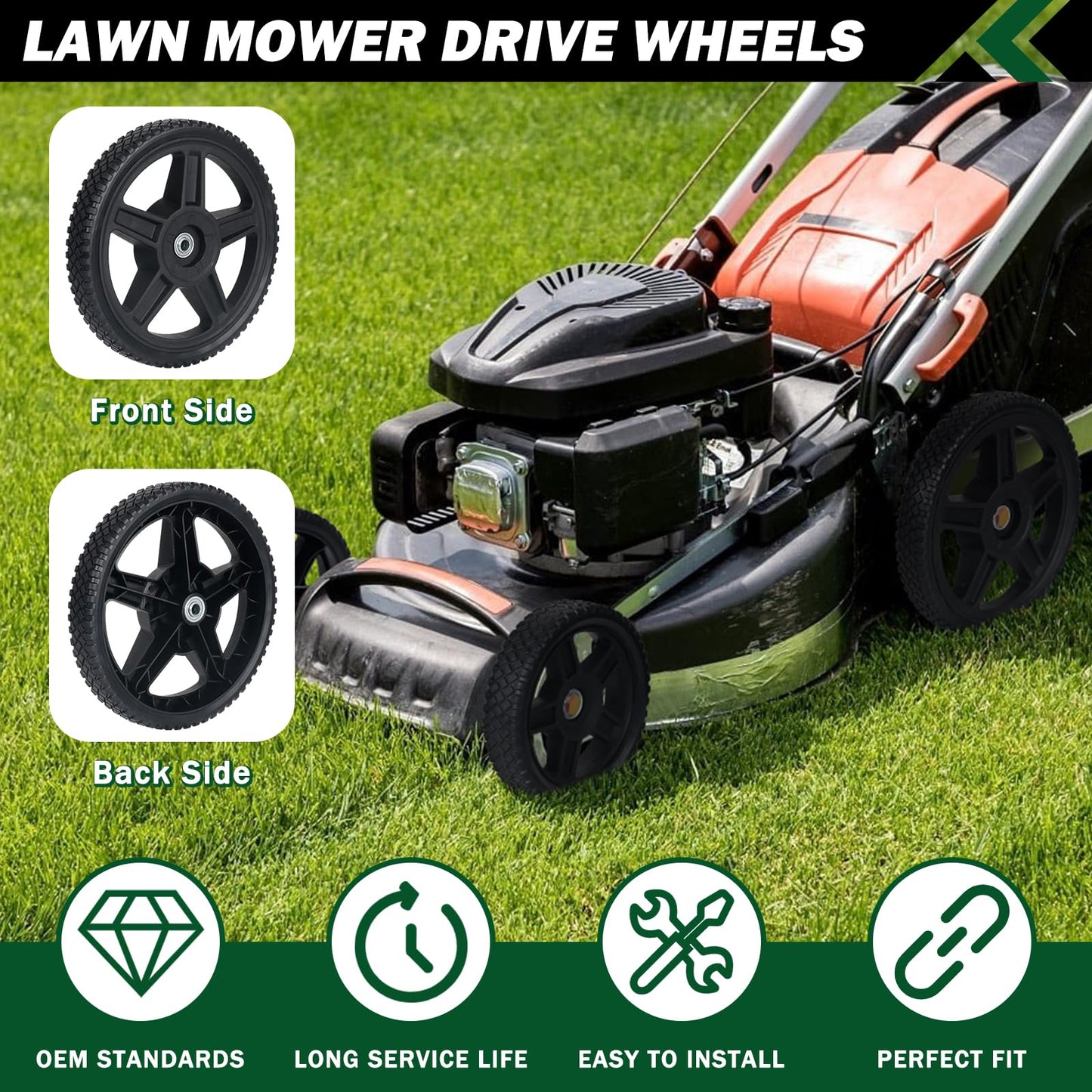 CheeMuii 12 Inch Lawn Mower Wheels 2 Pack 12" Push Lawn Mower Wheels with Bolts and Lock Nuts Kit Fit for Most Standard push Lawn Mowers/Generator/Garden Tiller/Handtruck