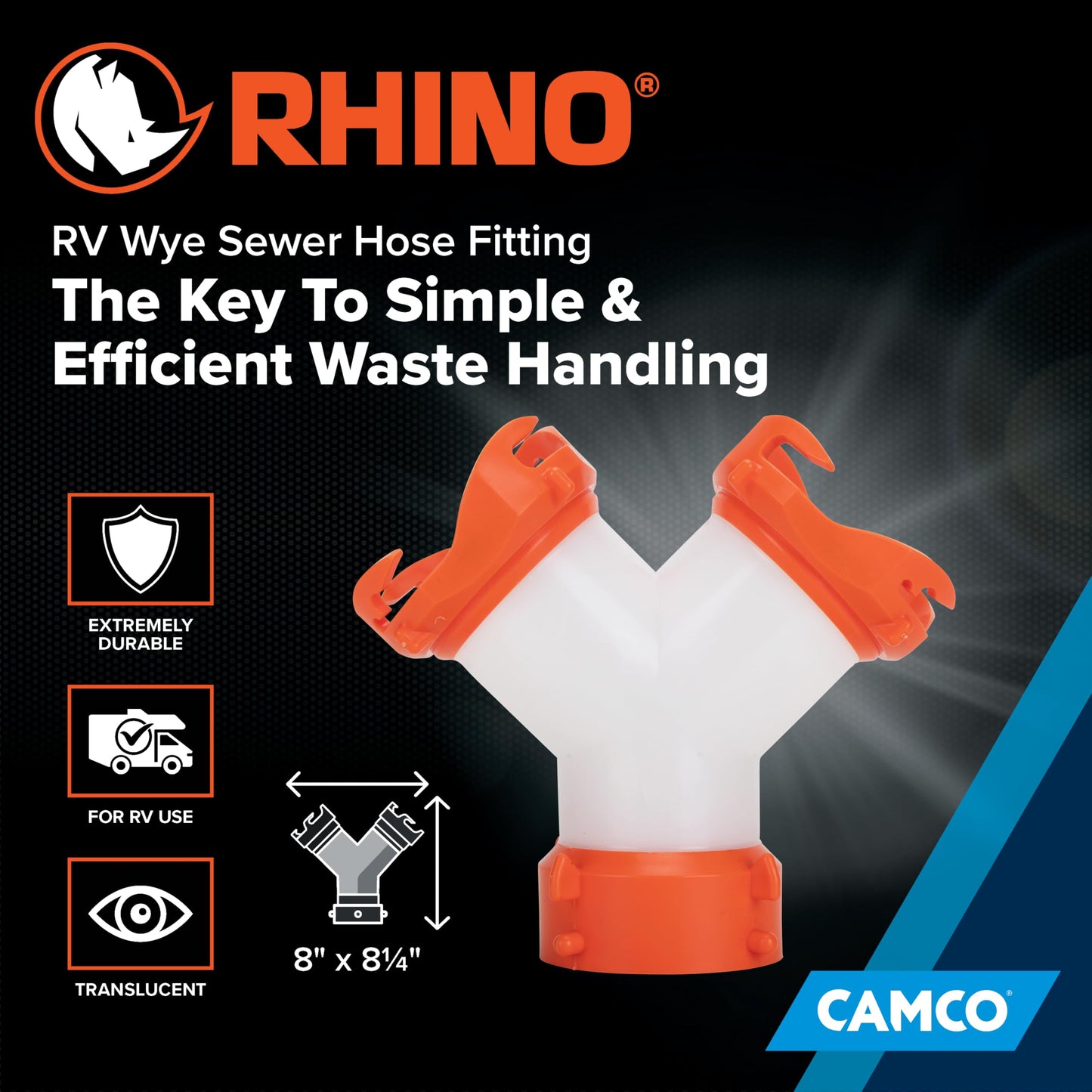 Camco RhinoFLEX Camper/RV Wye Sewer Hose Fitting | Features 360-Degree Swivel Ends & Built-In Gaskets for Odor Tight Connection | Allows for 2 Sewer Hoses to Connect to the Same Dump Station (39812),