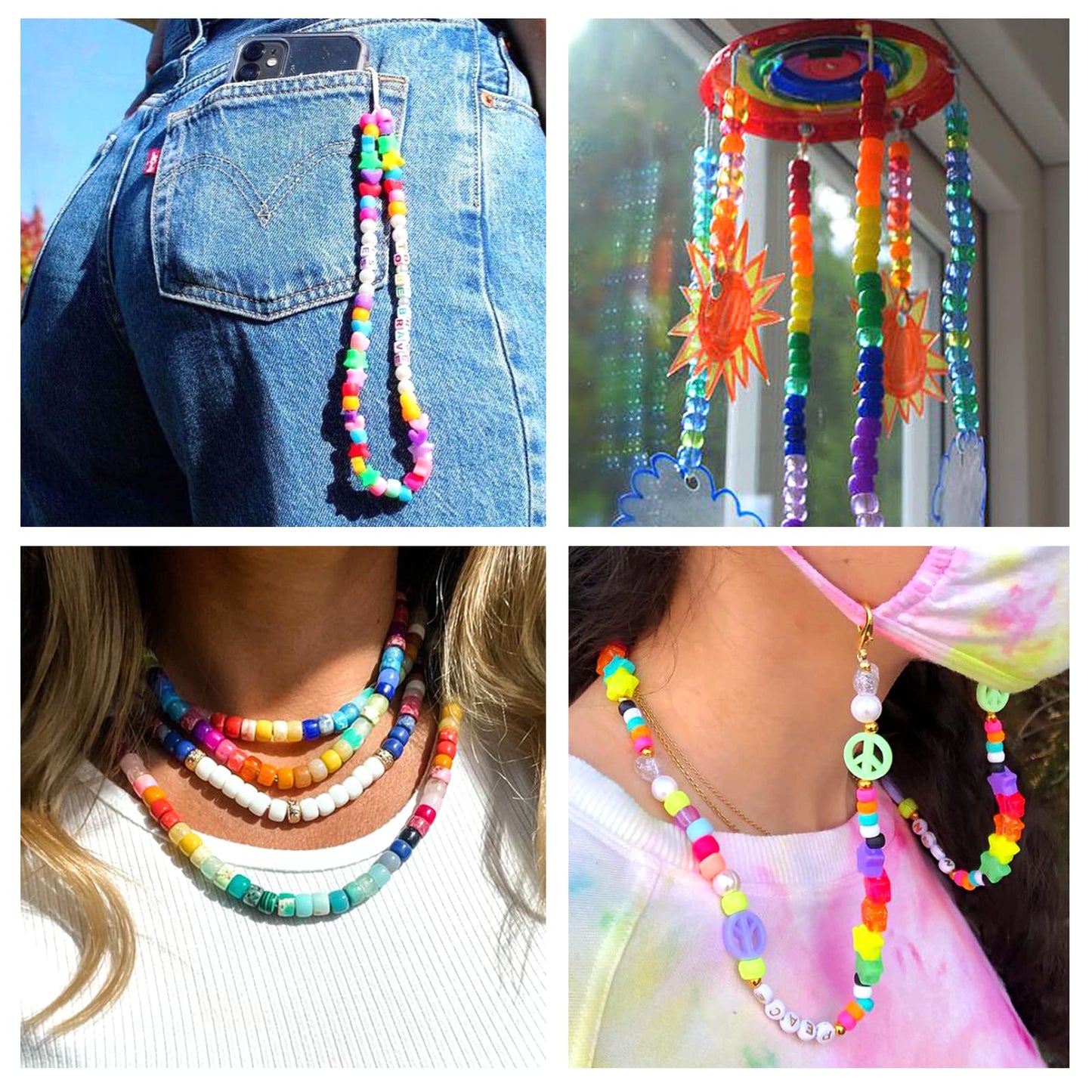 Quefe 3960pcs Pony Beads for Friendship Bracelet Making Kit 48 Colors Kandi Beads Set, 2400pcs Plastic Rainbow Bulk and 1560pcs Letter Beads for Keychains Craft Jewelry Necklace