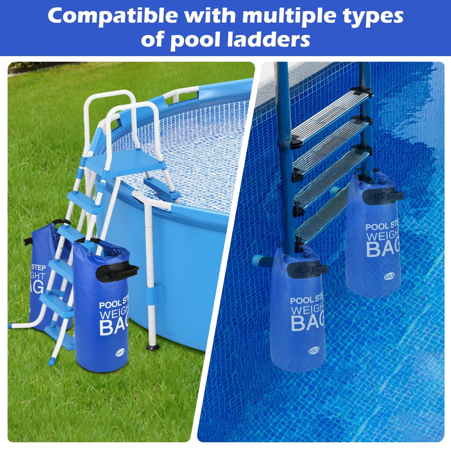 50LB 500D PVC Swimming Pool Ladder Weights- 2 Pack Sand Fillable Universal Sand Bags Step Anchors,Waterproof Sand Bags with Heavy-Duty Handle for Pool Ladder Steps