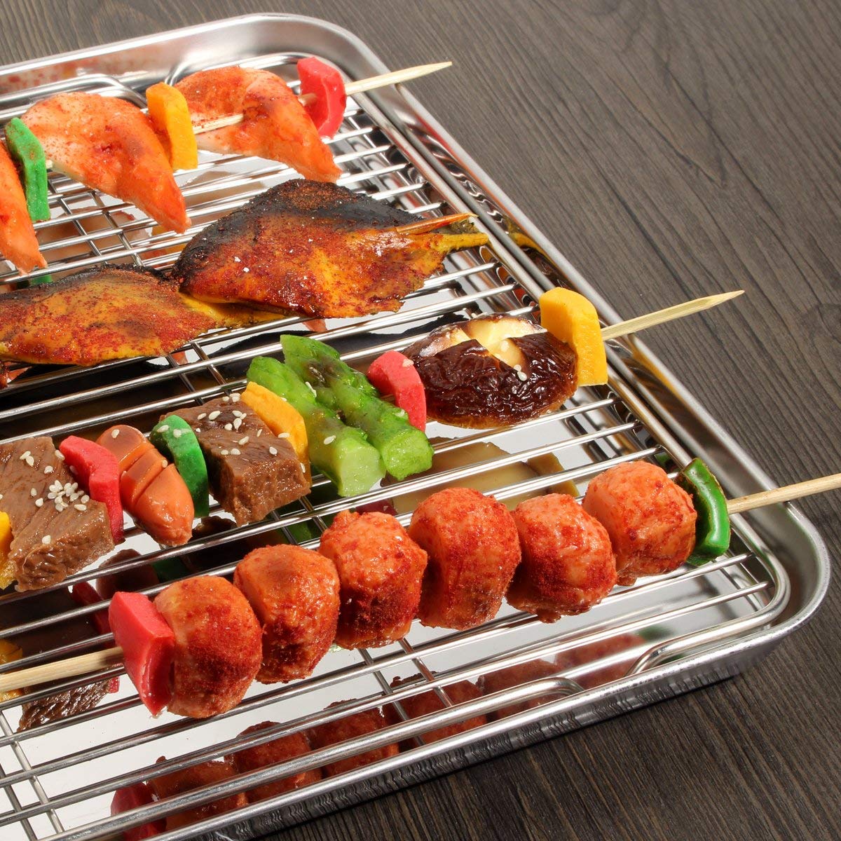 Wildone Baking Sheet with Rack Set [2 Sheets + 2 Racks], Stainless Steel Cookie Pan baking Tray with Cooling Rack, Size 12 x 10 x 1 Inch, Non Toxic & Heavy Duty & Easy Clean
