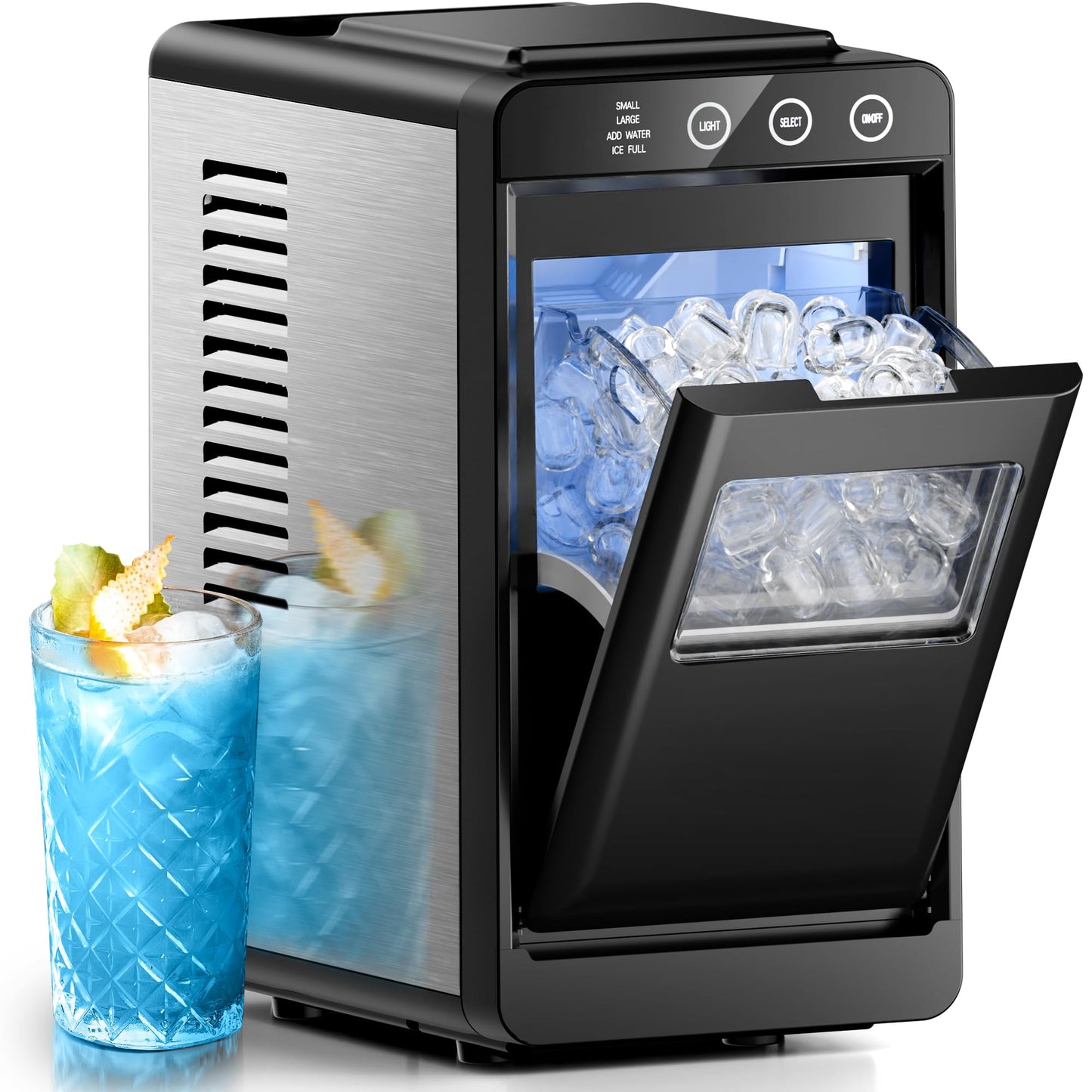 Ice Makers Countertop,26Lbs/24H,Portable Ice Maker Machine with Self-Cleaning,Interior Lighting,2 Sizes of Bullet Ice for Home/Office/Party(Black)