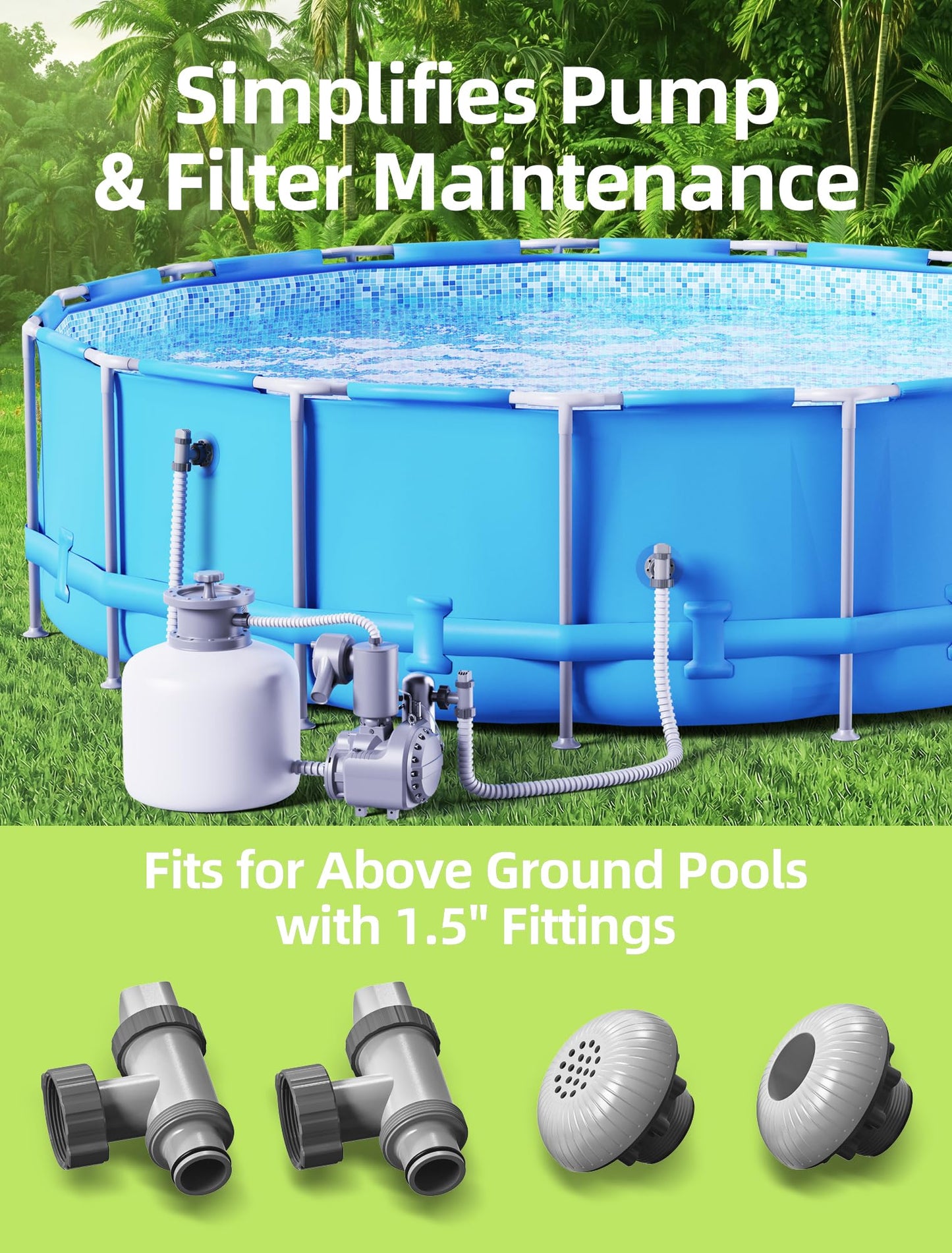 SHAPON Above Ground Pool Inlet & Outlet Replacement Kit with Plunger Valve, 1.5'' Strainer Connector & Jet Nozzle, Compatible with Intex/Coleman Pool Parts & Accessories