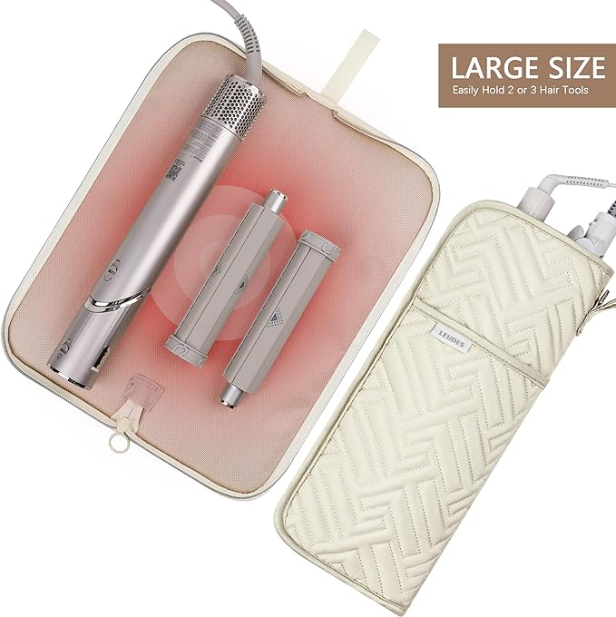 Hair Tool Organizer Heat Resistant Mat for Flat Iron Case Hot Tools Curling Iron Holder Hair Tools Travel Bag for Straightener Brush Pad Pouch Hairstylist Essentials (Beige)