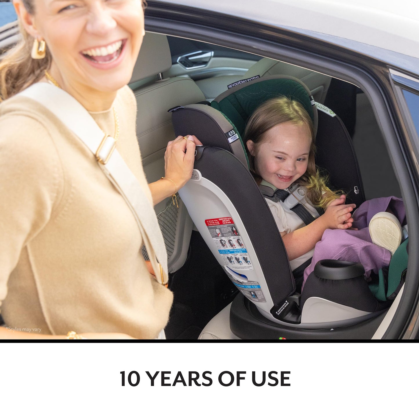 Evenflo Revolve360 Extend Convertible Car Seat with 360 Degree Rotation, Extended Rear-Facing, Forward-Facing, Booster Mode, and Secure Latch Install, Travertine