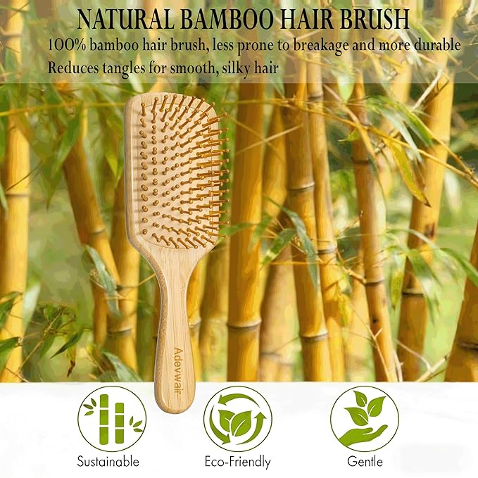 Bamboo Hair Brush Natural Hairbrush for Hair Growth, Paddle Hair Brushes for Women Men Kids Massage Scalp, Wooden Detangler Brush for Wet Curly Thick Fine Thin Hair, DIY Wedding Party Gifts