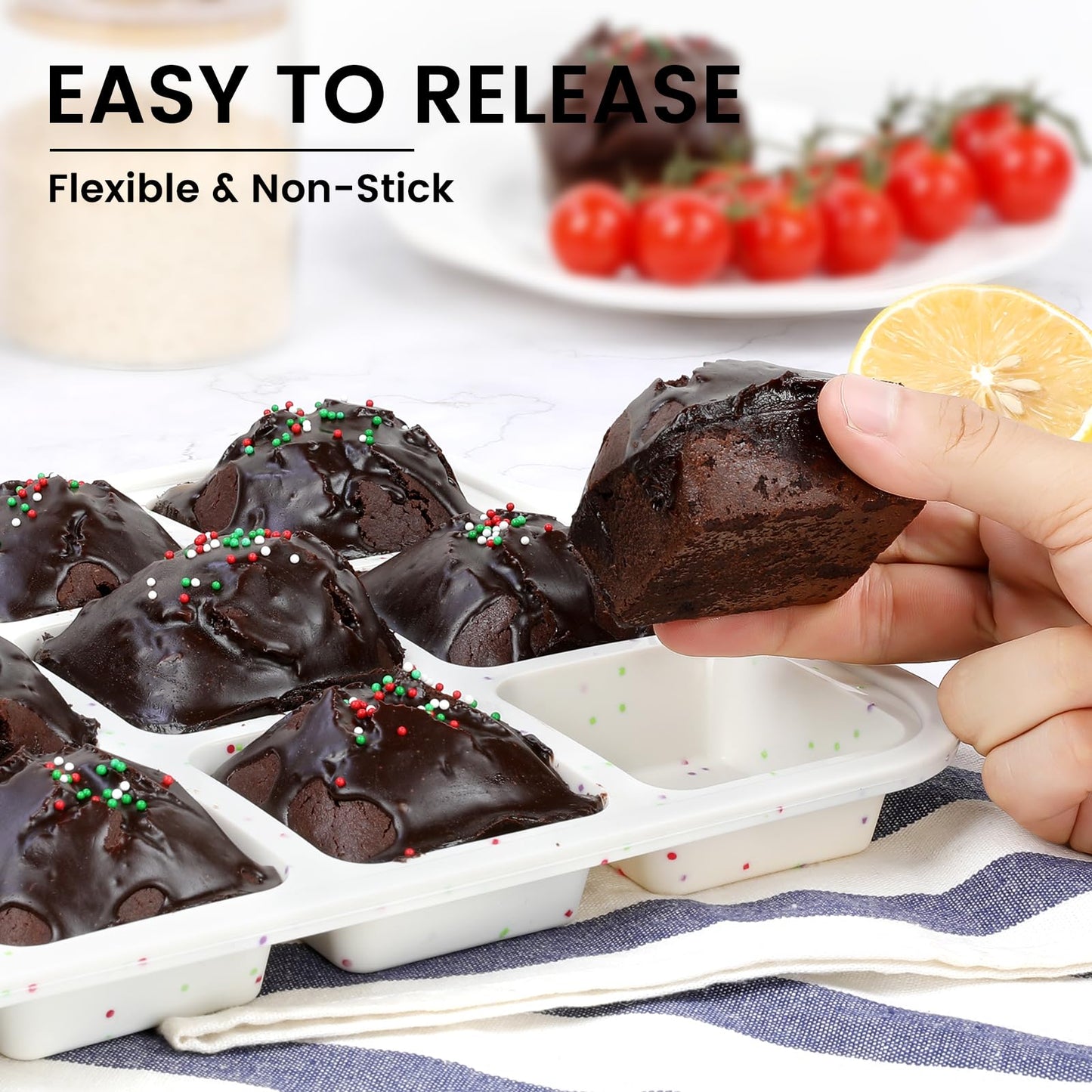 Vinino Silicone Brownie Pan With Dividers, 2 Pack Mini Loaf Pan for Baking Individual, Nonstick 12 Cups Square Muffin Cupcake Pans with Metal Reinforced Frame-Cream