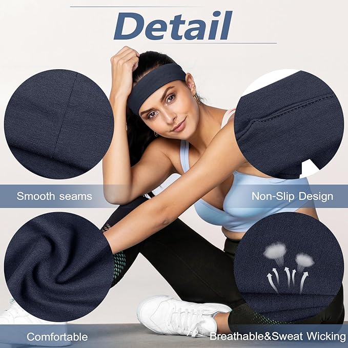 DiyJibb Headbands for Women, Stretchy Non Slip Soft Cotton Cloth Hair Bands for Sports, Workout, Yoga and Running, 7pcs