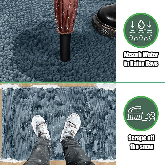 IM HOME Chenille Absorbent Outdoor Doormat 71" x 25", Washable Muddy Door Mats for Dog Non Slip Indoor Doormat Dog Mat for Muddy Paw Front Inside Doormats for Entryway Dusty Blue