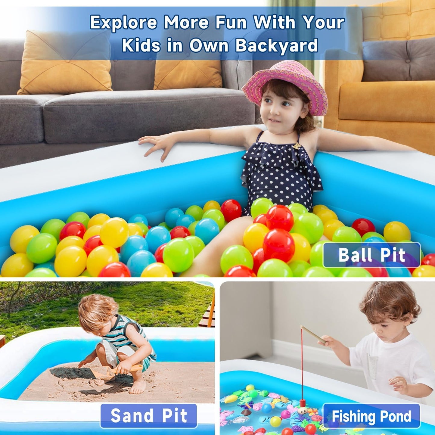 Nattork Inflatable Pool for Kids and Adults, 102" x 63" x 22" Family Full-Sized Inflatable Swimming Pool,Durable Thickened Above Ground Blow Up Pool for Kids Pools for Backyard Indoor Outdoor Shark