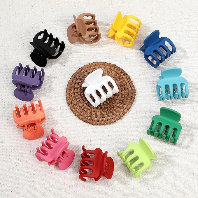 12Pcs Hair Clips for Women 1.8 Inch Small Claw Clips for Thin Hair Medium Hair Claw Clips for Thick Hair Accessories for Women Girls (Dopamine)