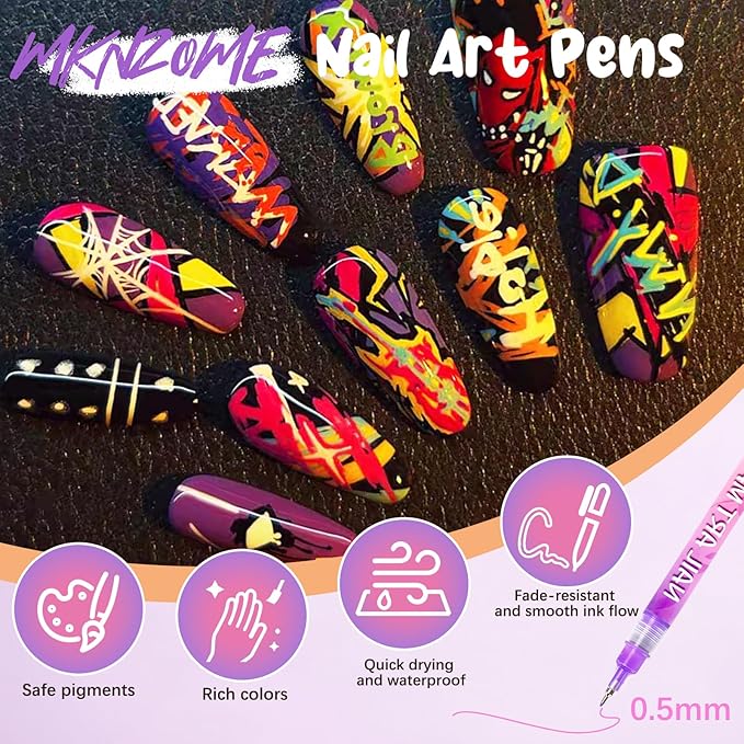 12 Color Nail Art Pens, 2026 Upgrade 0.5 MM Nail Polish Pens Drawing Painting Point Liner Acrylic Painted Pen Kit, DIY Nails Art Design Manicure Tools Christmas Gifts (2 Set)
