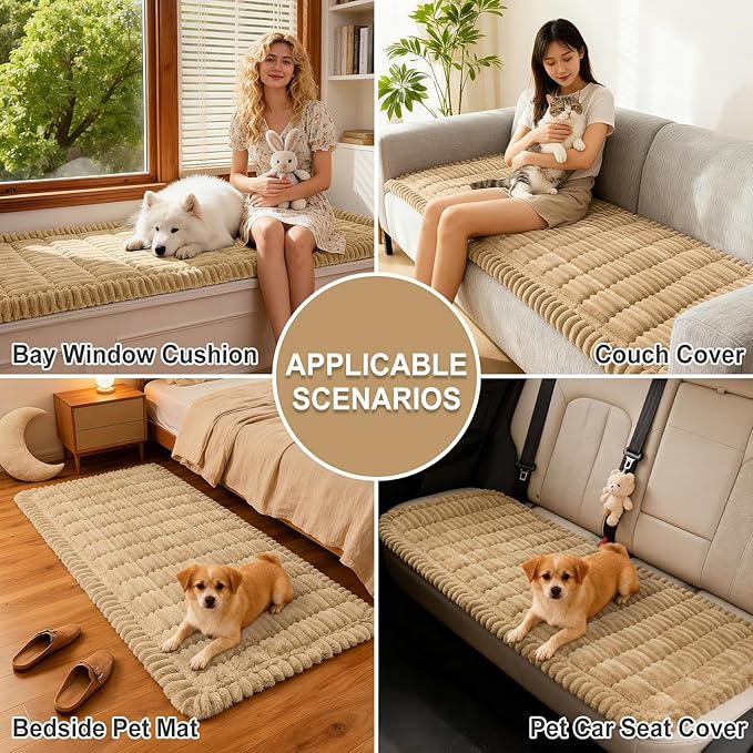 hyha Couch Covers for Dogs Washable, Non Slip Plush Dog Sofa Protectors, Fuzzy Pet Couch Covers for 3 Cushion Sofa Pet Friendly (Camel, 27.6" x 47")