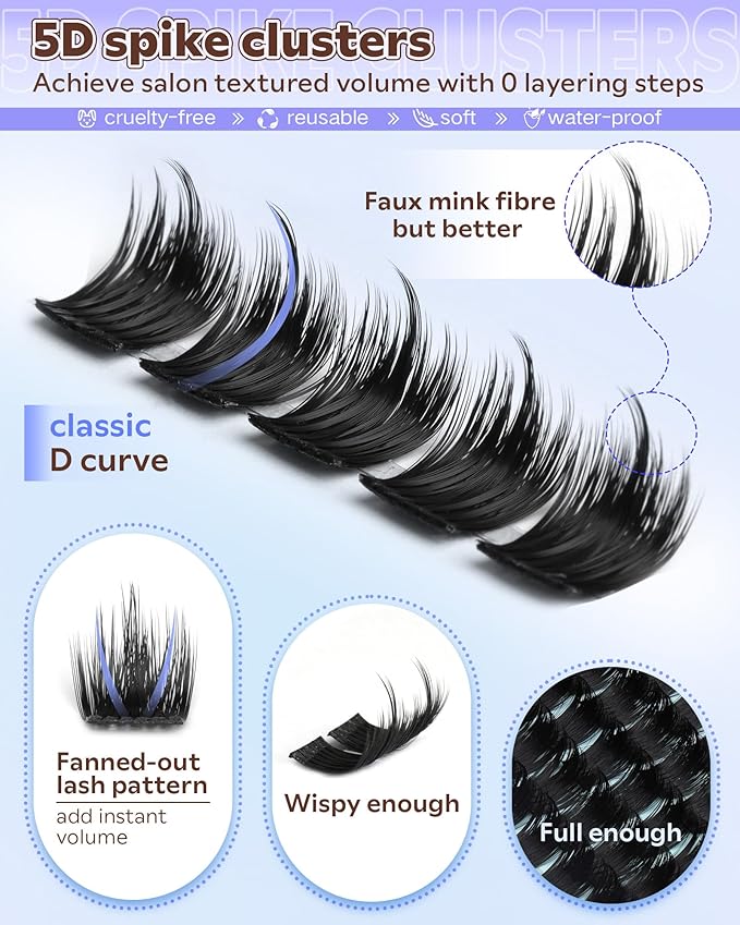 Wispy Lash Clusters with Spikes Salon-Like Eyelash Clusters DIY D Curve Cluster Eyelash Extensions Full Spiky Individual Lashes Cluster by Goddvenus (10-16mm 130Pcs)