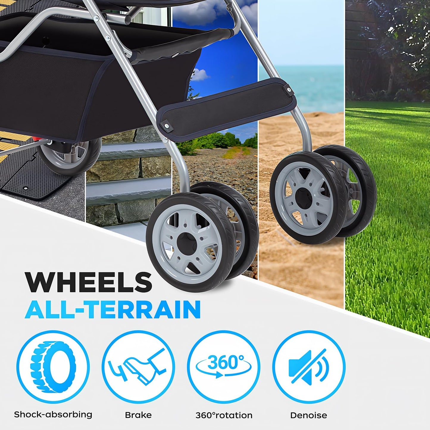 BestOffice Pet Stroller for Small Medium Dogs & Cats, 4-Wheel Foldable Dog Stroller with Cup Holder, Lightweight Travel Carrier, Waterproof Design for Outdoor Walks, Black