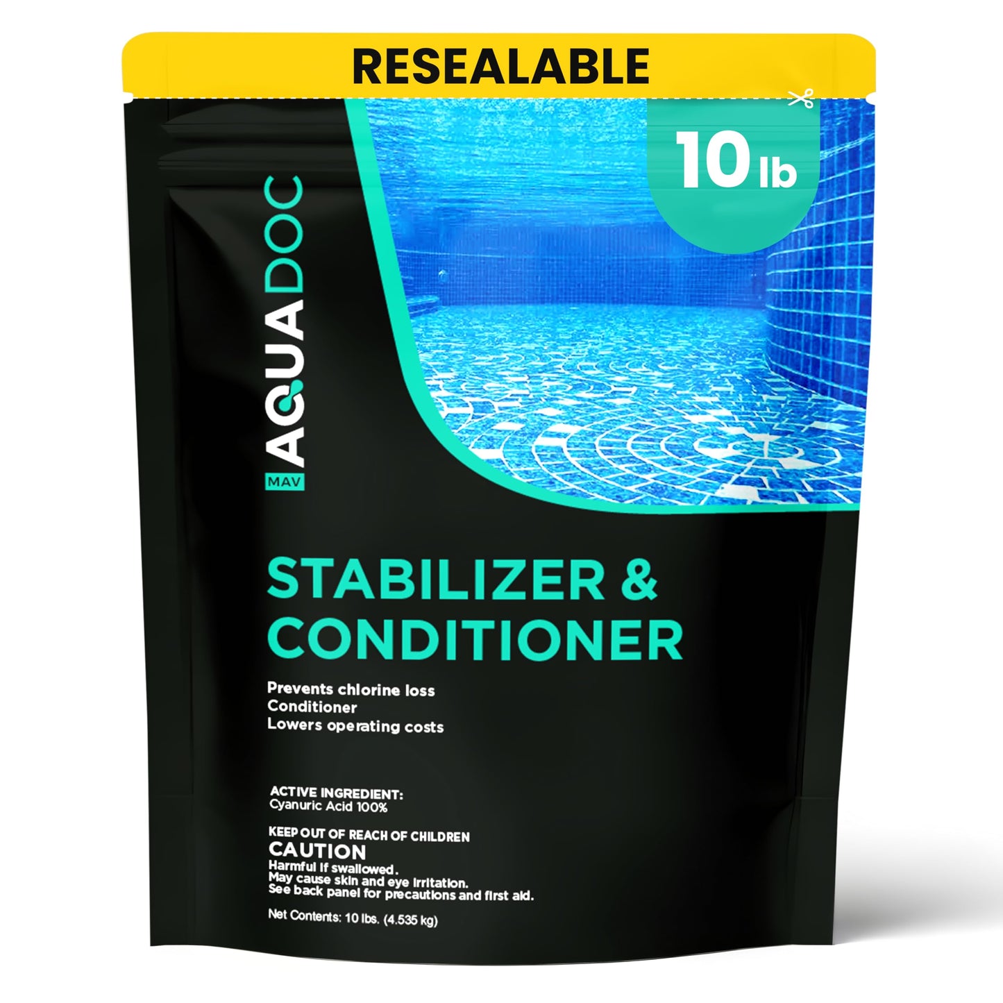MAV AquaDoc Pool Stabilizer and Conditioner - 10 lb - Cyanuric Acid Stabilizer for Swimming Pools - Pool Chemicals Made in the USA