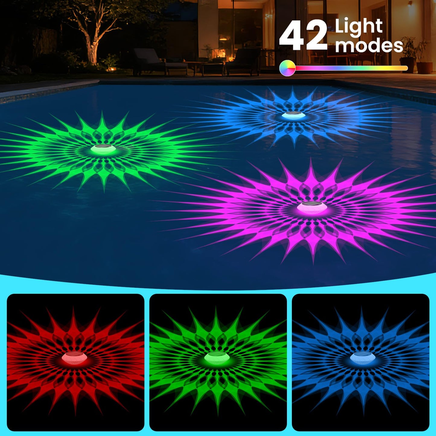 2026 Upgrade Solar Powered Floating Pool Lights(1 Pack), 1800mAh Pool Lights That Float with Remote, 42 Lighting, Timer Function, IP68 Waterproof for Inground/Above Ground Pool, Pool Party, Bathtub