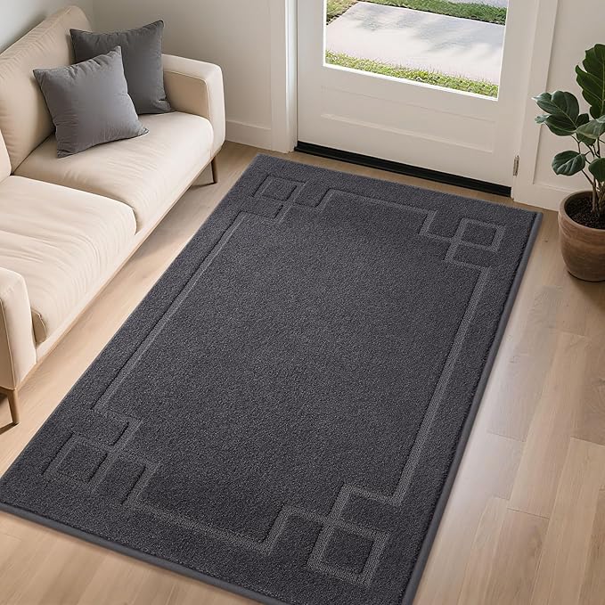 BEQHAUSE Door Mat 36" x 60", Non-Slip Door Mats Indoor Entryway Rugs Washable Low-Profile Absorbent and Stain Resist Floor Mats, Dog Door Mat for Front Back Door, Mud Wet Shoes & Paws, Dark Grey