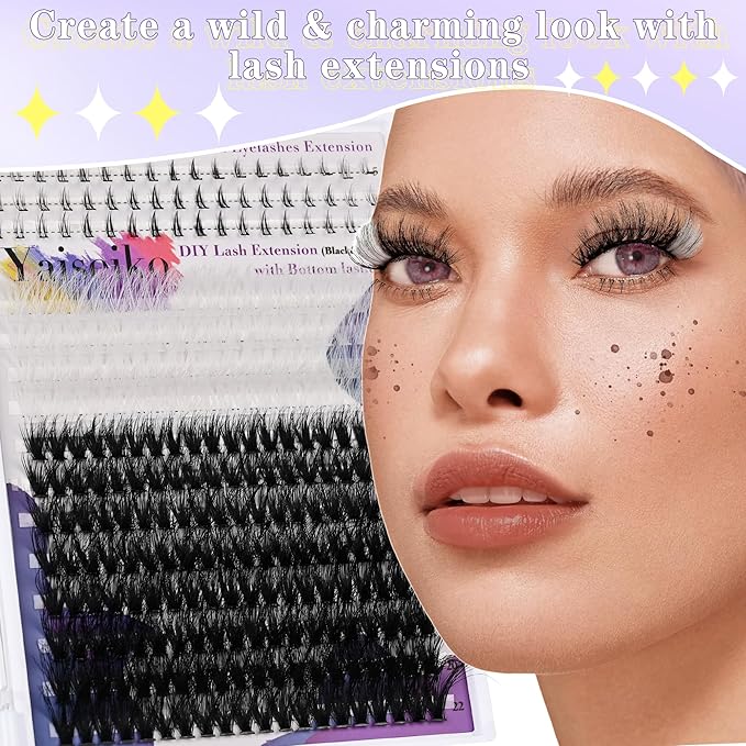 Wispy Lash Clusters with Bottom Lashes Black and White Eyelashes 10-22mm Thick Cluster Eyelash Extensions 294Pcs Wispy Individual Lashes with White Eyelash Clusters Plant Fibers Lashes Clusters
