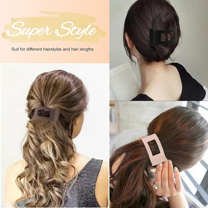 6 Pack Matte Brown Flat Hair Claw Clips for Women, Extra Strong Large Hair Clips, Secure Hold Styling Clips for Thick Hair