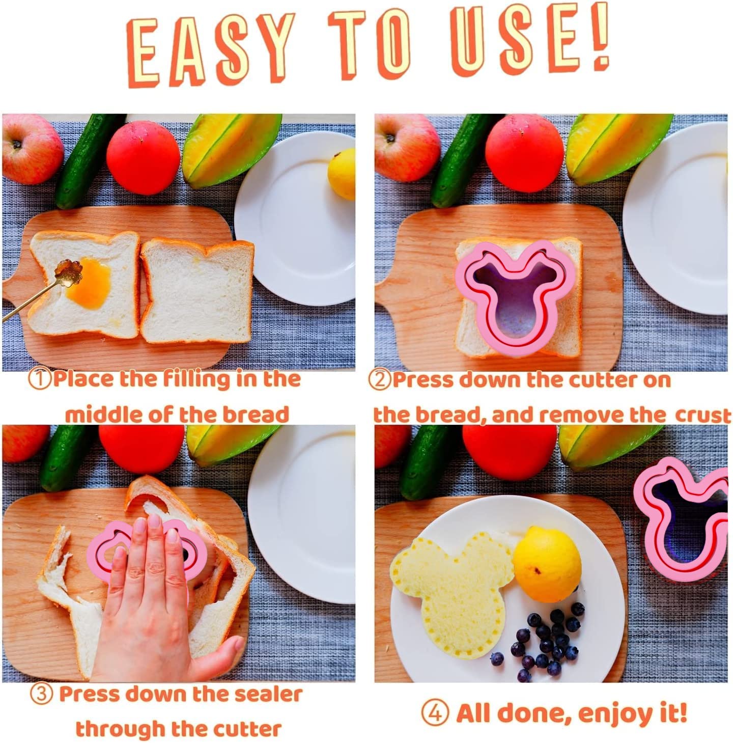 BANIC Uncrustable Sandwich Cutter, 24Pcs Sandwich Cutter and Sealer Set, Crustless Sandwich cutter Shapes Butterfly Unicorn Dino ect, Lunch & Bento Box Accessories,Bread Fruit Cookie Cutters for kids