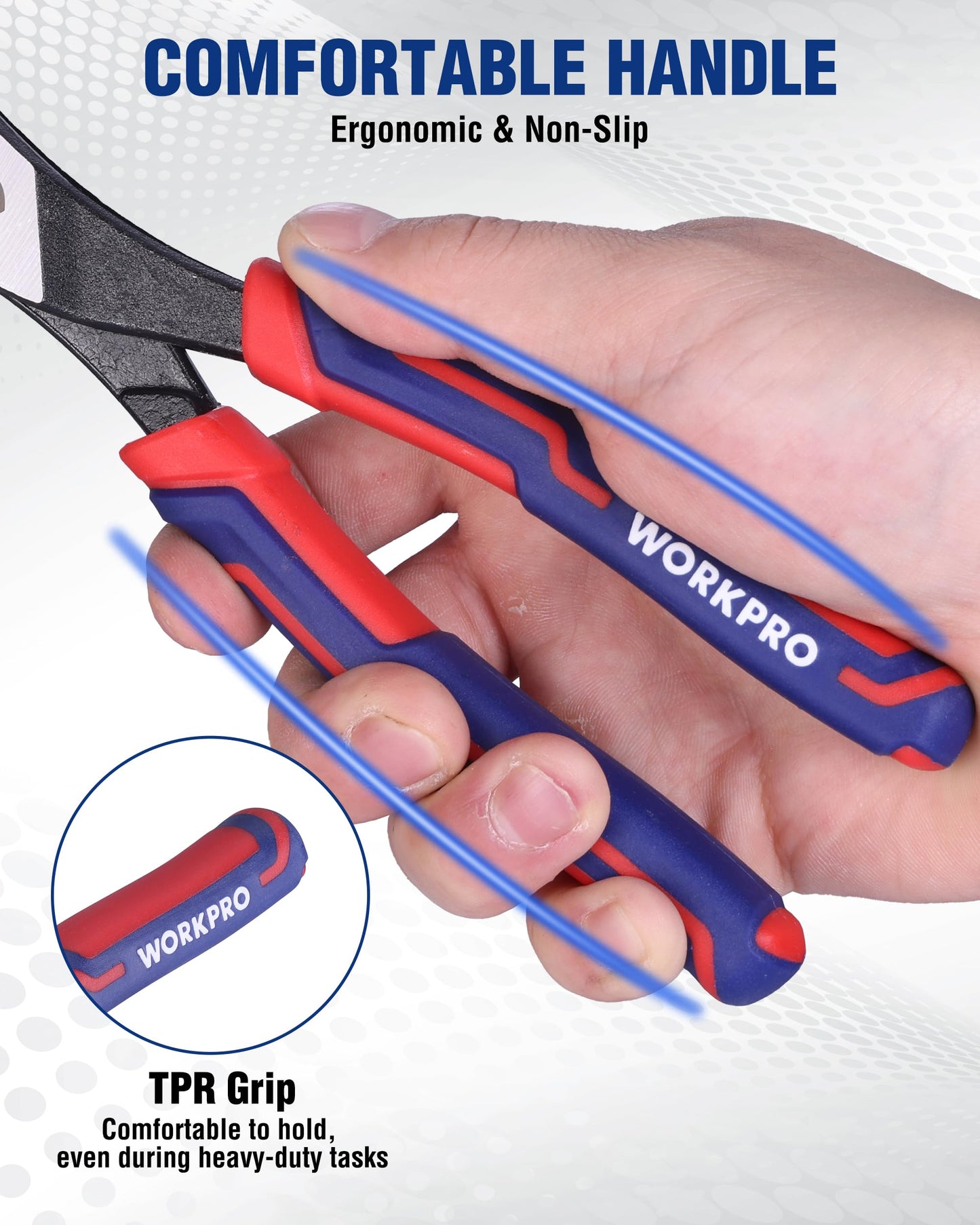 WORKPRO 8.5 Inch Slip Joint Pliers, High Carbon Steel Pliers Tool with 4-Modes Adjustment, TPR Handle, Box-joint Design, Diamond-Grip Jaws with Nail Puller Teeth For Maximum Grip