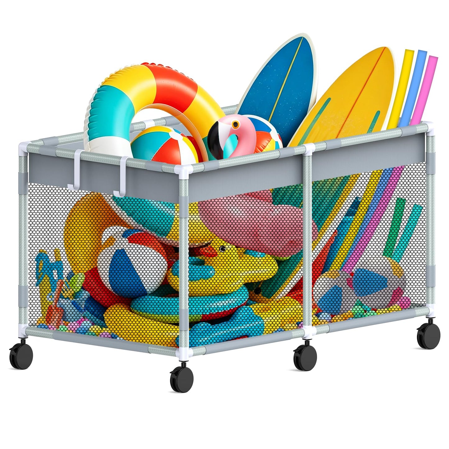 285 Gallon 69" Pool Float Storage – XXL Large Outdoor Pool Toy Storage Organizer for Pool Noodles, Toys, Floats, Equipment, Mesh Rolling Pool float Holder for Swimming Accessories, 69Lx33Wx35H Inch