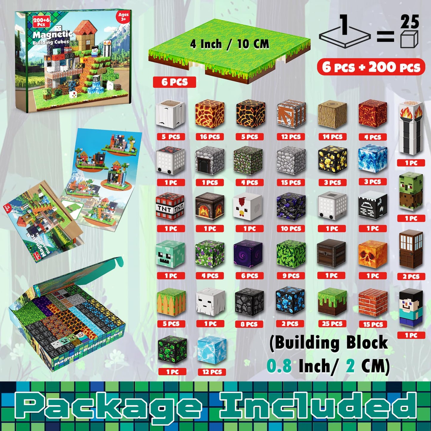 200PCS Magnetic Building Blocks with 6 Baseplate, Magnetic Blocks Cubes for Kids Ages 4-8, Stacking Magnet Blocks STEM Building Toys for Boys Girls Ages 3 4 5 6 7 8-12 Christmas Birthday Gifts
