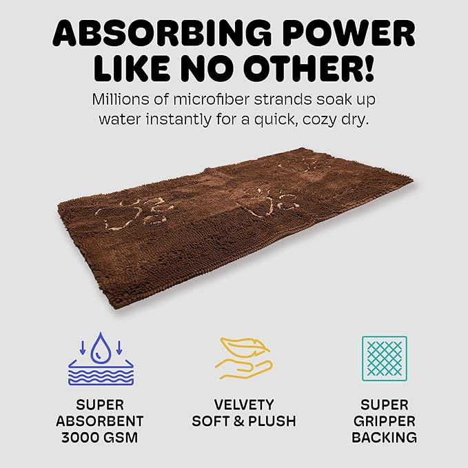Dog Gone Smart Dirty Dog Doormat - Fast Drying Rug with Super Gripper Backing for Clean Floors - Super Absorbent and Machine Washable Mat for Muddy Paws - Mocha