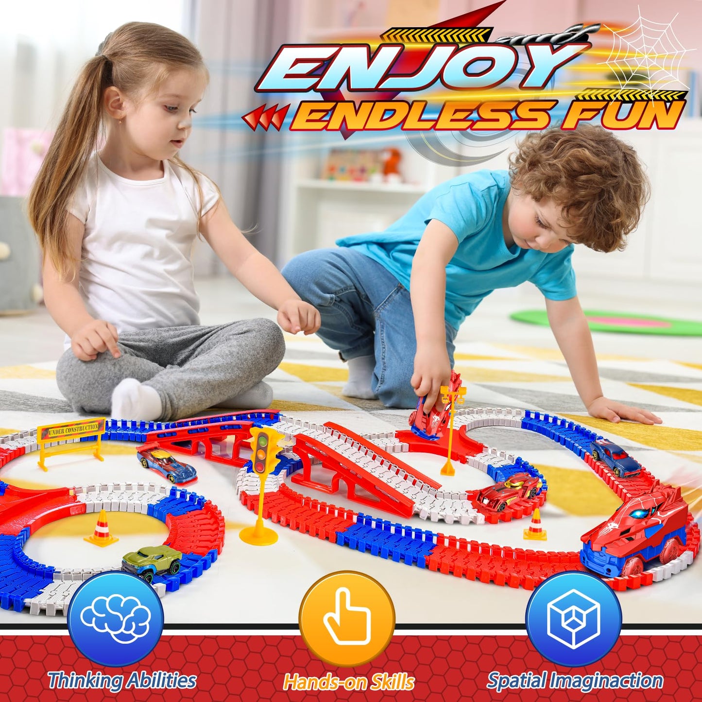 Aetyni Spider Toys for Boys 3-4: 251 PCS Spider Race Track with 5 Alloy Cars Toys for 3 4 5 6 Year Old Boys Car Tracks for Kids Toddler Boy Age 3-5 4-6 6-8 Christmas Birthday Gifts
