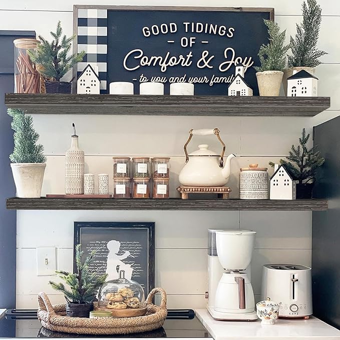QEEIG Floating Shelves for Wall 47.2" Extra Long - Wall Mounted Shelf Bathroom Kitchen Living Room Bedroom Farmhouse Home Decor Display Bookshelf Large 47.2 x 9.3 inch Set of 2, Grey (008-120GY)