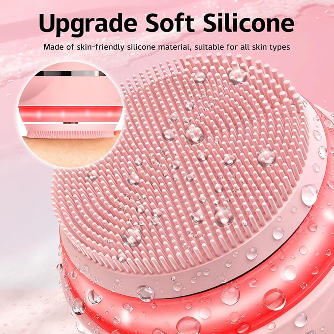 Face Cleansing Brush, Waterproof Silicone Facial Cleansing Brush, 6 Modes, 3 Light Effect, Rechargeable Electric Exfoliator Deep-Clean Scrubber for Women and Men