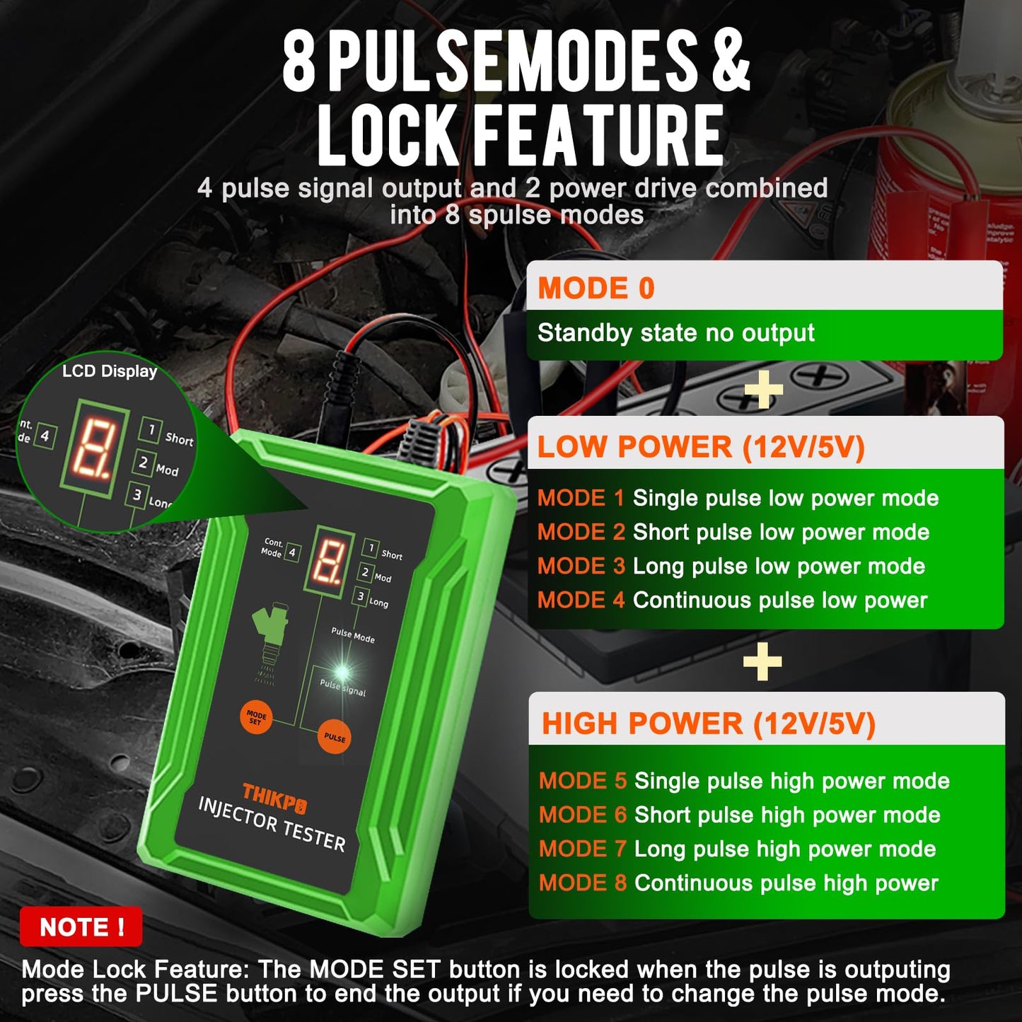 THIKPO Universal Fuel Injector Tester Cleaner Tool Kit, DIY Cleaning Tool with 8 Pulse Modes, 4 Wire Dual Channel for 2 Injectors, 8 Size Adapters, 12V/5V Output Power