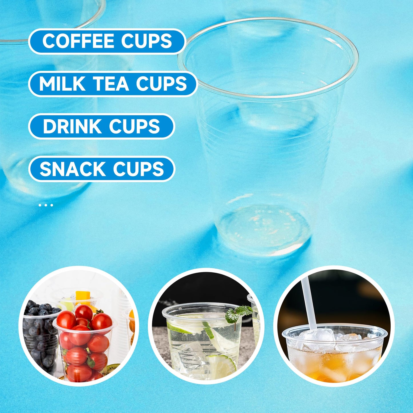 500 pack 9 oz Disposable Plastic Cups, Clear Plastic Cups Tumblers, Disposable Cups Bulk, Transparent for Wedding, Thanksgiving, Birthday, Halloween, Christmas Party
