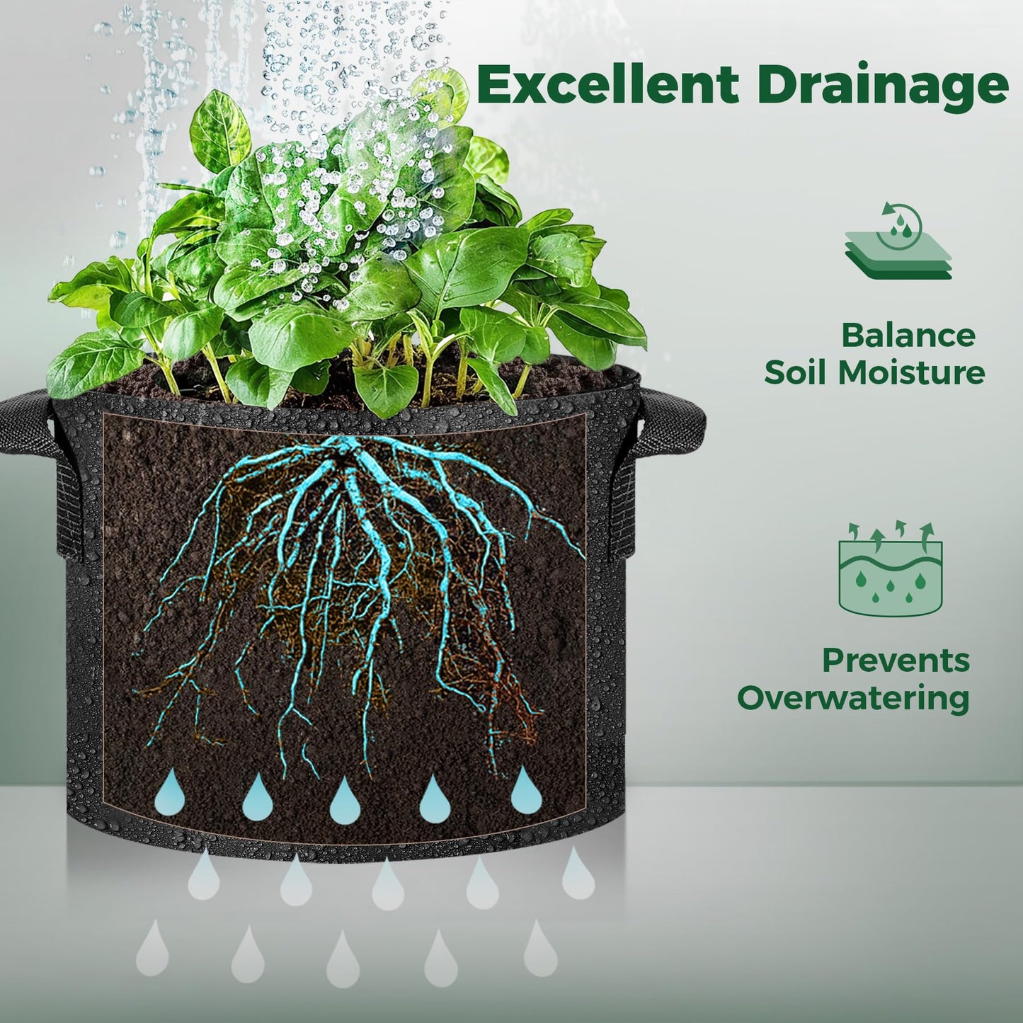 T4U Fabric Plant Grow Bags with Handle 15 Gallon Pack of 5, Heavy Duty Nonwoven Smart Garden Pot Thickened Aeration Nursery Container Black for Outdoor Potato, Tomato, Chili, Carrot and Vegetables