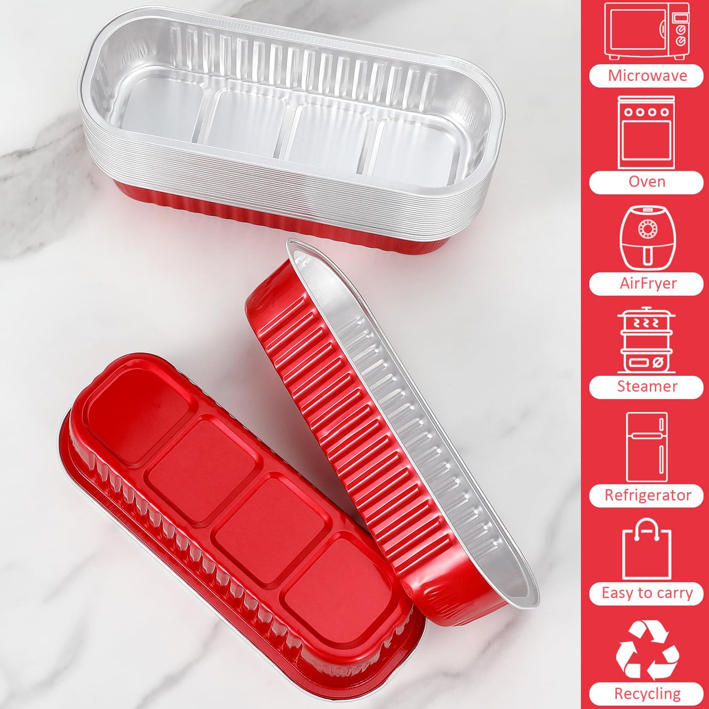 EgticHome Mini Loaf Pans with Lids and Spoons (100 Pack, Red, 6.8oz) Rectangular Aluminum Foil Baking Pans
