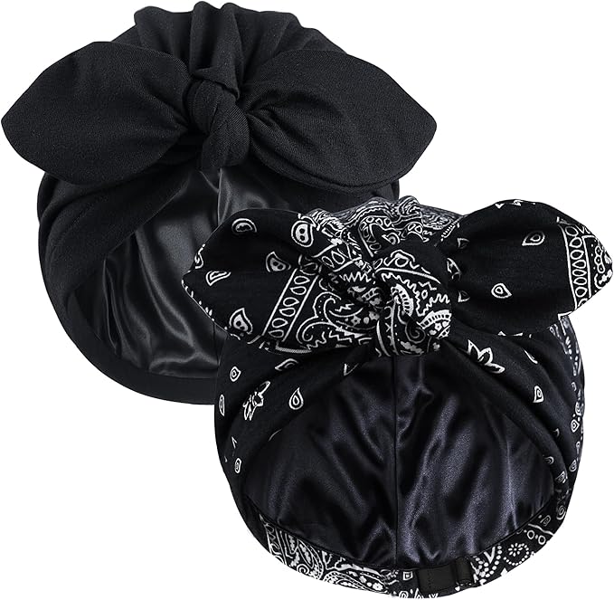 Ababalaya Satin Lined Beanies for Women Chemo Headwear Silky Lined Cotton Sleeping Cap