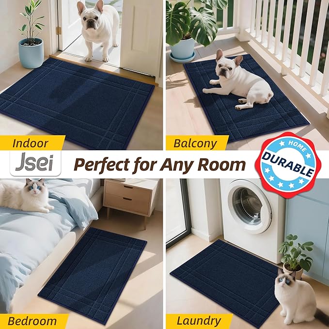 JSEI Entryway Rugs Doormat 24"x36", Non-Slip Dirt Trapper Door Mats Indoor, Washable Absorbent and Stain Resist Welcome Floor Mat for Front Door, Dog Door Mat, Dirty Wet Shoes & Paws, Navy Blue