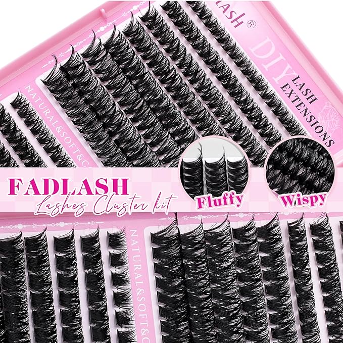FADLASH Natural Lash Clusters 552PCS Eyelash Clusters 60D+80D+100D+150D D Curl Cluster Eyelash Extensions Soft and Fluffy for Beginners DIY at Home